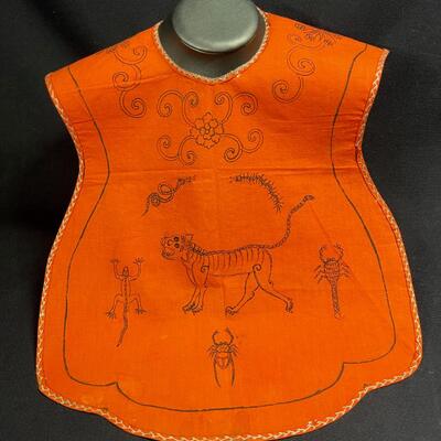 Charming Antique Mandarin Chinese Orange Child's bib with animals