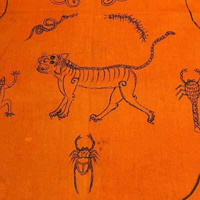 Charming Antique Mandarin Chinese Orange Child's bib with animals