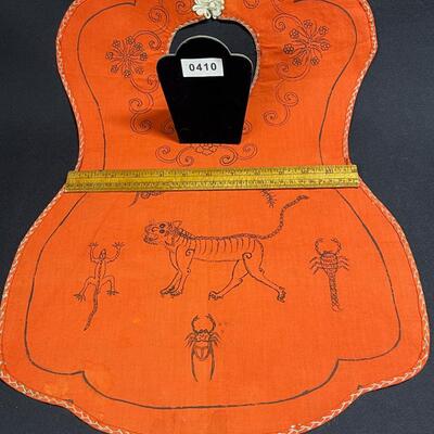Charming Antique Mandarin Chinese Orange Child's bib with animals
