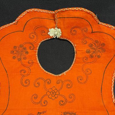 Charming Antique Mandarin Chinese Orange Child's bib with animals