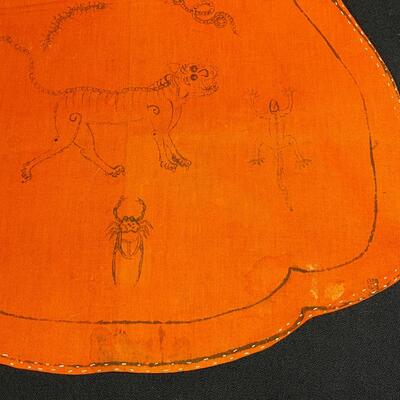 Charming Antique Mandarin Chinese Orange Child's bib with animals