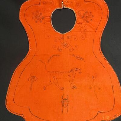 Charming Antique Mandarin Chinese Orange Child's bib with animals