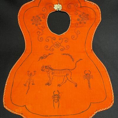 Charming Antique Mandarin Chinese Orange Child's bib with animals
