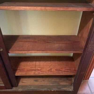 Cypress vintage bookcase with glass sliding doors. SEE DETAILS