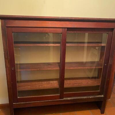 Cypress vintage bookcase with glass sliding doors. SEE DETAILS