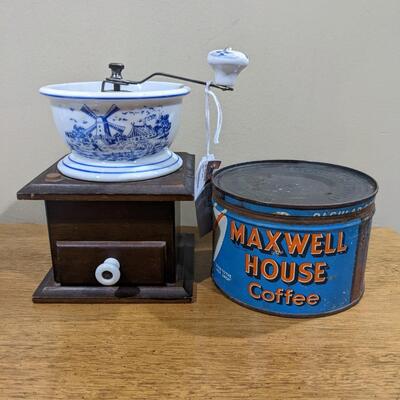 Vintage Maxwell House Tin & Vintage Coffee Grinder