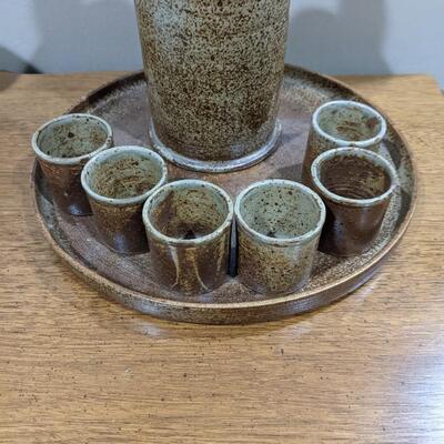 Pottery Bottle / Tray and 6 Shot Size Cups