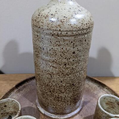 Pottery Bottle / Tray and 6 Shot Size Cups
