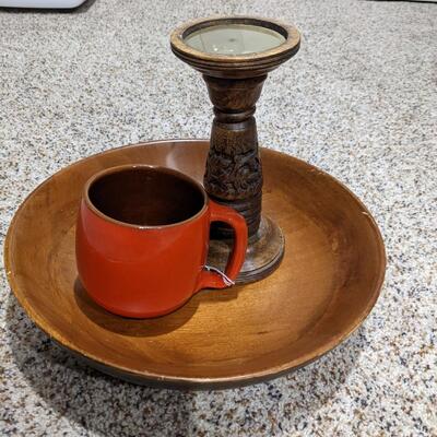 Frankoma pottery mug, boho candle holder, large dÃ©cor bowl