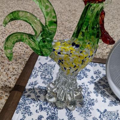 Vintage Sieves and Glass Rooster