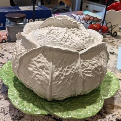 Vintage Cabbage Soup Tureen on Leaf base