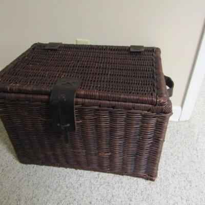 Woven Wicker Storage Trunk with Leather Handles and Accents- Approx 24