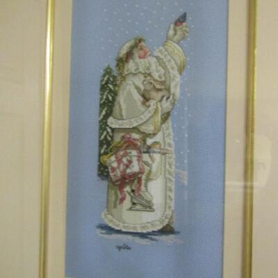 Framed and Matted Under Glass- Handmade Needlework- Peace on Earth