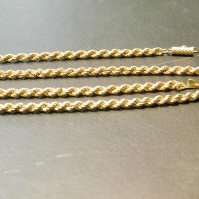 14K Gold French Rope Necklace Approximately 8.9 Grams