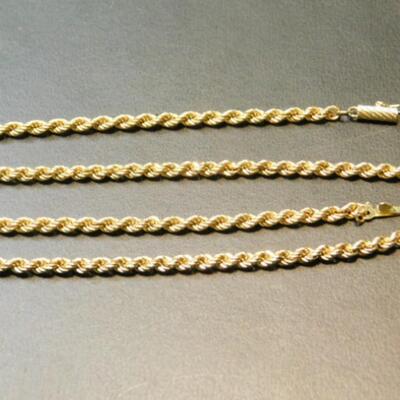14K Gold French Rope Necklace Approximately 8.9 Grams