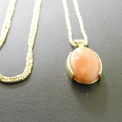 Gemstone Pendant 14K Gold Boxed Link Necklace Approximately 5.0 Grams