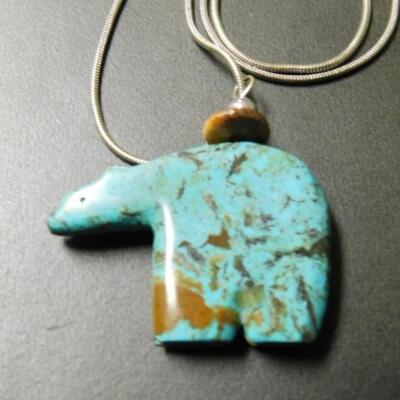 Natural Stone Carved Bear Pendant with Necklace