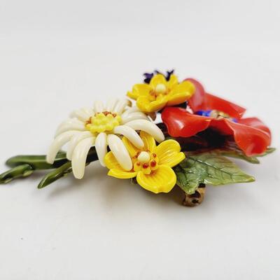 VINTAGE ENAMEL FLOWERED BROOCH