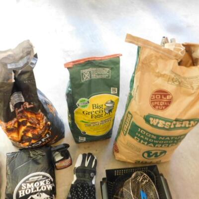 Great Assortment of Outdoor Grilling Items includes Charcoal, Grill Cover, Utensils, Gloves, Etc