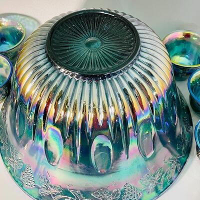 Indiana blue carnival glass punch set