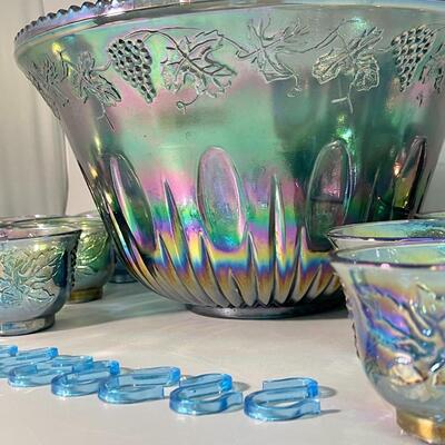 Indiana blue carnival glass punch set