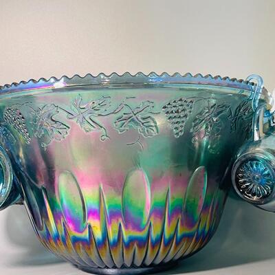 Indiana blue carnival glass punch set