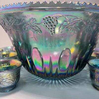 Indiana blue carnival glass punch set