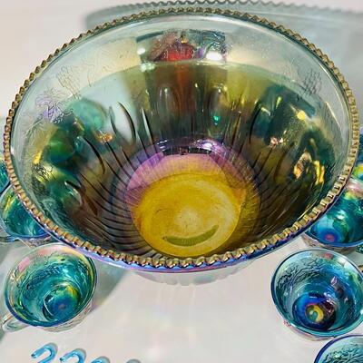 Indiana blue carnival glass punch set
