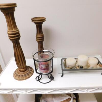 Collection of Decorative Candles and Candle Holders (Shelf not included)