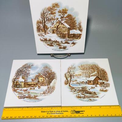 Currier and Ives tile trivets