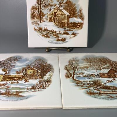 Currier and Ives tile trivets