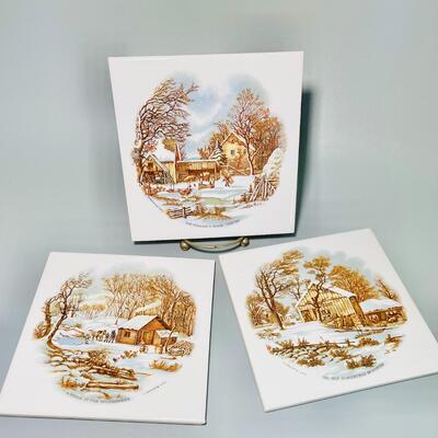 Currier and Ives tile trivets