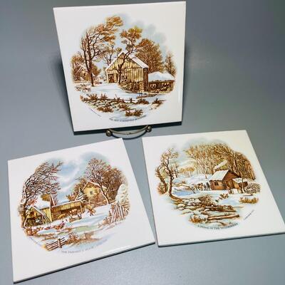 Currier and Ives tile trivets