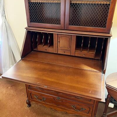 Lot 7 Secretary Desk Metal Screen Doors Drop Desk 3 Drawers Walnut