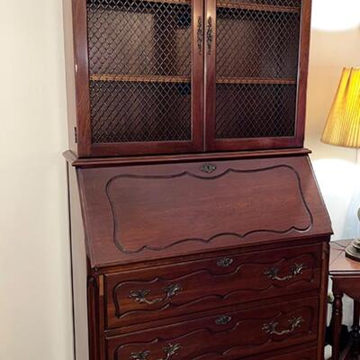 Lot 7 Secretary Desk Metal Screen Doors Drop Desk 3 Drawers Walnut