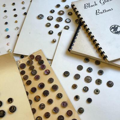 Lot 9 Antique Button Collection 6 Framed 11 Unframed Books & Unsorted