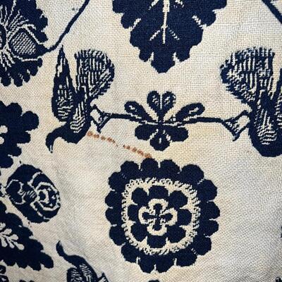 Lot 11 Early American Woven Coverlet Blue White 80x82