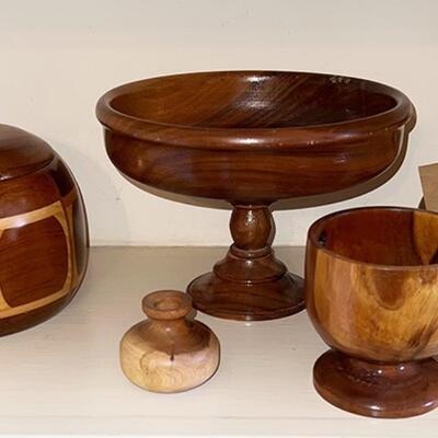Lot 13 Assorted Wooden Vessels 5 pcs Hand Made Country Wood Collection