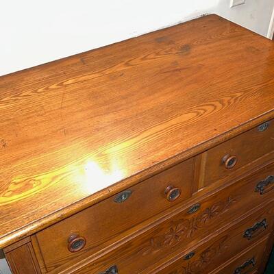 Lot 15 Antique Oak Dresser Eastlake Design 6 Drawers Metal Handles