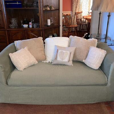 Lot 30 Vintage Sofa With Cover and Throw Pillows Love Seat