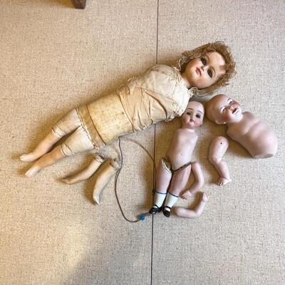Lot 32 Antique Doll Group 14" tall Double Face Crying Laughing Fritz Bartonstein Body