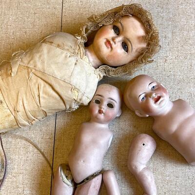 Lot 32 Antique Doll Group 14" tall Double Face Crying Laughing Fritz Bartonstein Body