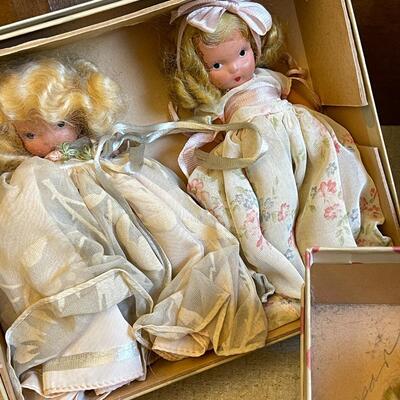 Lot 33 Nancy Ann Composition Story Book Dolls 7pcs Painted Faces Original Cloths