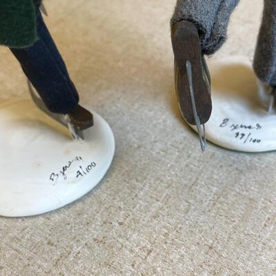 Lot 36 Byers Choice Carolers Dolls 2 Men Ice Skating Signed & Numbered
