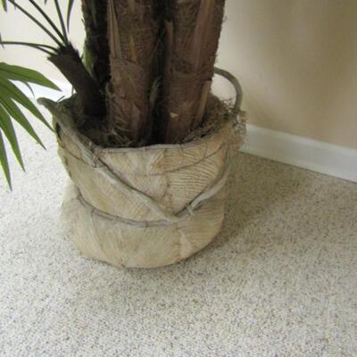 Unique Pot Made of Wood and Palm Husk with Artificial Tropical Plant