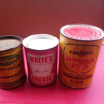 3 vintage oil product containers