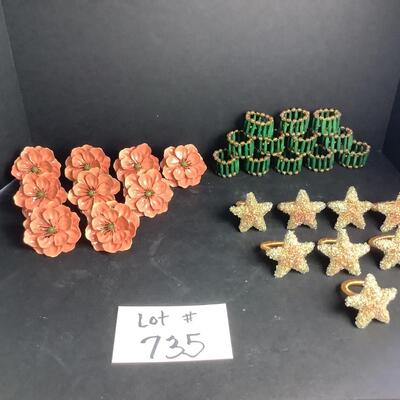 C - 775. Lot of Decorative Napkin Rings (  Metal Flowers, Starfish, Green Beaded )