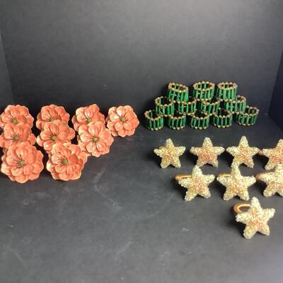 C - 775. Lot of Decorative Napkin Rings (  Metal Flowers, Starfish, Green Beaded )