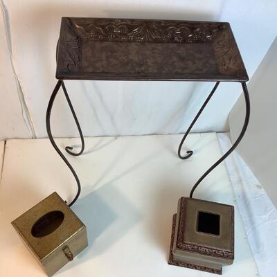 A - 777  Decorative Aluminum Tray/Stand, Two Tissue Box Covers, Tray
