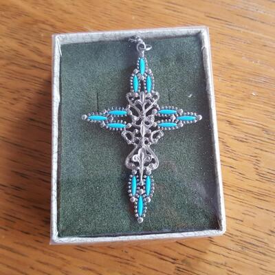 Costume Blue Stone Cross Necklace